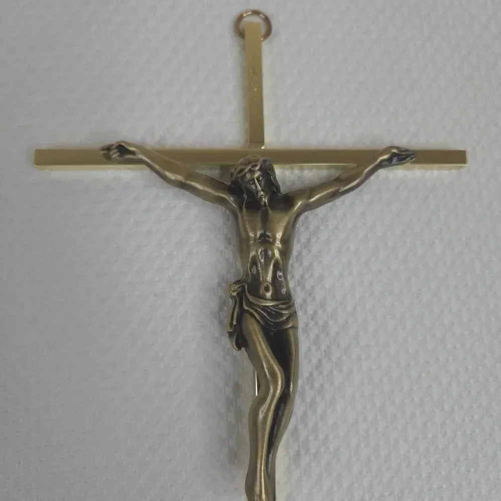 Vintage Gold Brass Bronze Crucifix Wall Cross 9